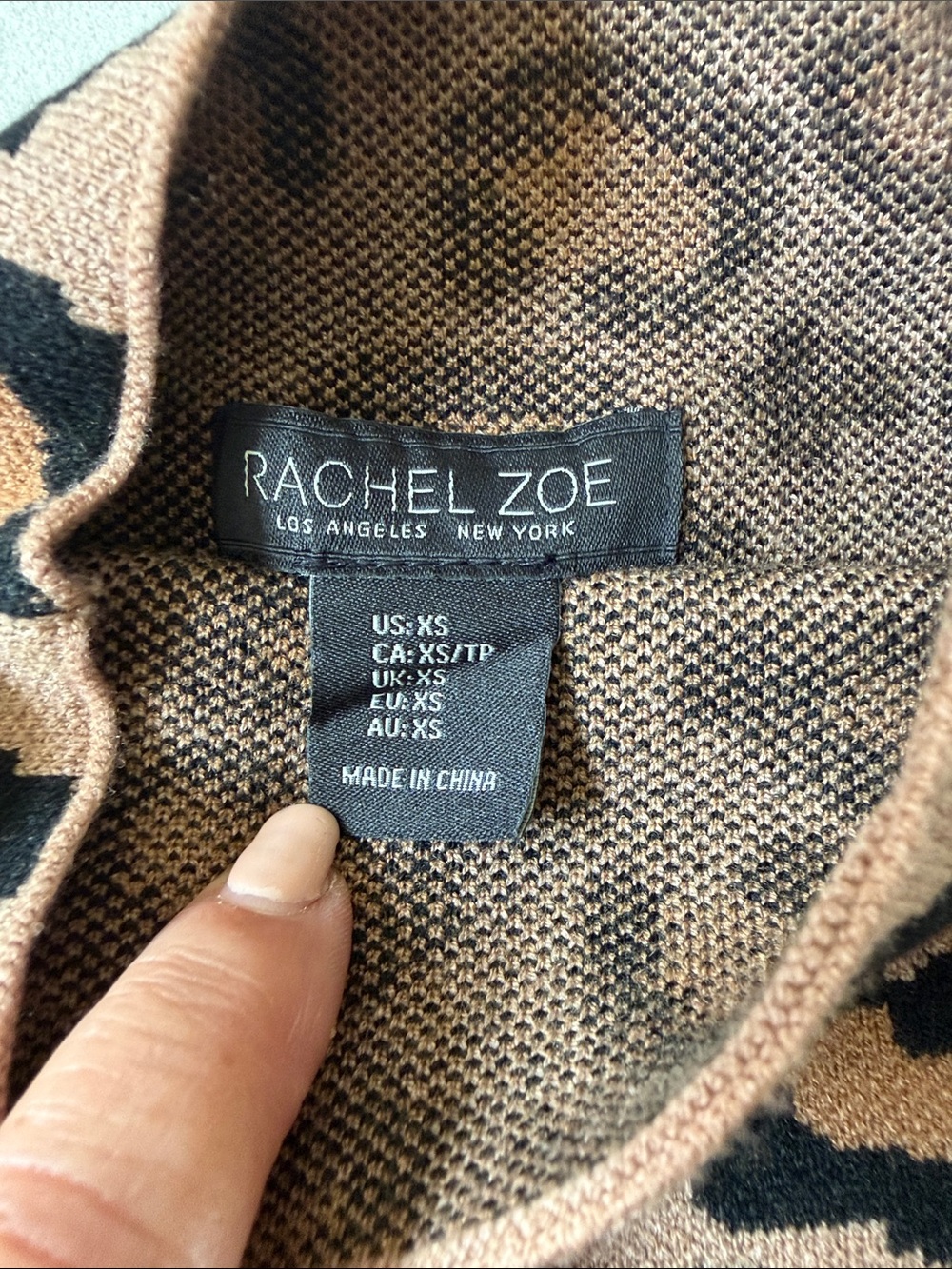 Rachel Zoe Luxe Leopard Print Mock Neck Sweater | Camel & Black | XS - Picture 3 of 5